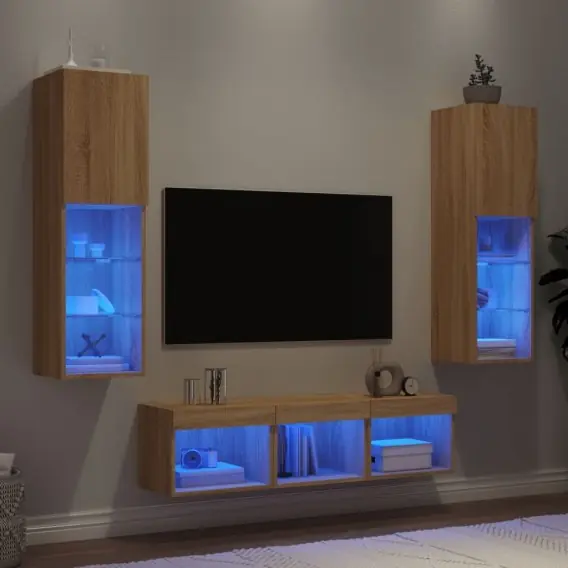 5-częściowy zestaw mebli TV z LED, dąb sonoma Lumarko! - Hurtownia wielobranżowa Lumarko Wybór klientów